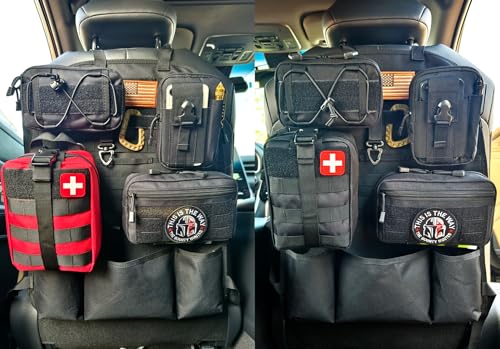 Image of Molle Seat Back Organizer, Tactical Car Seat Cover Organizer Panel with Pouches, Molle Universal Vehicle Panel (Black)