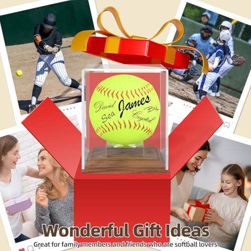 Image of Softball Display Case Walnut Wood Base Acrylic Softball Case Display For Balls Uv Protection Softball Holder Cube Box Stand Memorabilia Autograph Ball, Ideal Gift For Official Size Single Ball Display