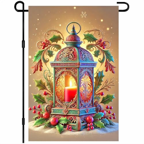 Image of BlissYard Christmas Garden Flag 12x18 Inch Lantern Holly Yard Decor