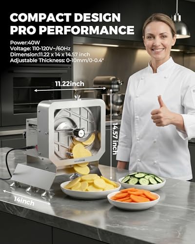 Image of WantJoin Commercial Electric Vegetable Slicer - Upgraded Glass Window 290LBS /H Vegetable Slicer Machine w / 0-0.4 inch Adjustable Thickness, Stainless Steel Blade,For Catering Food Prep - White