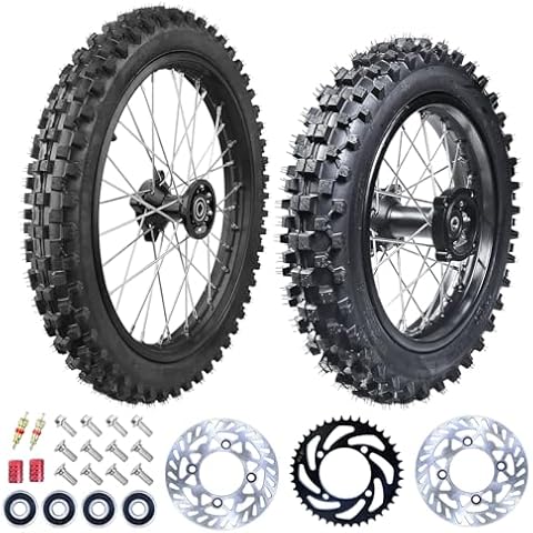 RUIQIMOTO 3.00-14 90/100-14 Rear And 2.75x17 70/100-17 Front Wheel Dirt Bike Rim With 15mm Bearing for 110cc 125cc 140cc 150cc 160cc TTR125 RM80 RM85 KLX140R DB17 DB27 Apollo RFZ SSR Baja Pit Bike Cover