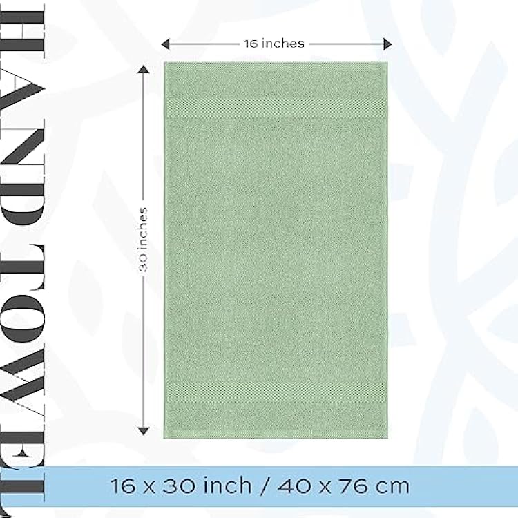 White Classic 6 Luxury Light Green Hand Towels 16 x 30 and 2 Luxury Bath Sheet Towels 35 x 70 | Cotton, Highly Absorbent and Quick Dry for Hotels, Spa and Bathroom