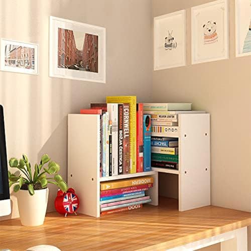 Image of Desktop Shelf Organizer, Adjustable Wood Office Storage Rack, Counter Display Small Bookshelf for Home /Office /School(White)