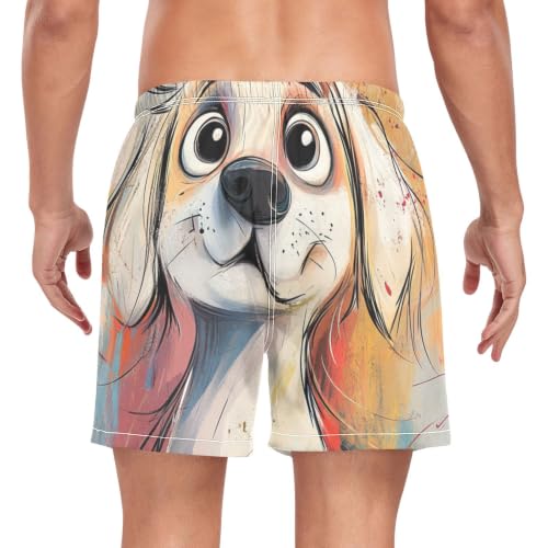 Traje de baño para hombre transpirable tipo bermuda con estampado de perro blanco 2