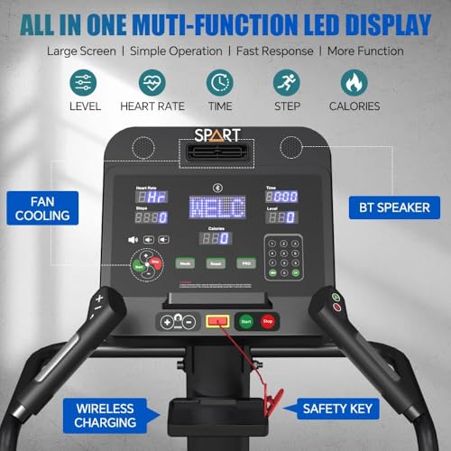 SPART Black Stair Stepper Machine, Commercial Stair Climber with LED Screen, Stair Exercise Machine with 15 Speed Levels, Speaker, Fan Cooling, Wireless Charge and Safety Key for More Fun in Home Gym