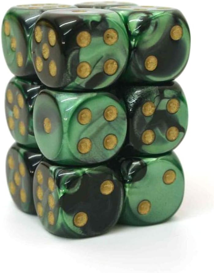 DND Dice Set-Chessex D&D Dice-16mm Gemini Black, Green, and Gold Plastic Polyhedral Dice Set-Dungeons and Dragons Dice Includes 12 Dice – D6