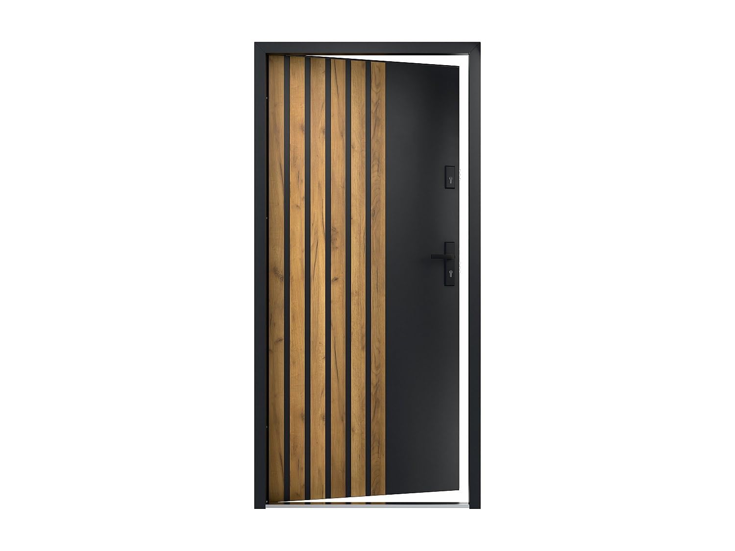 Vente-unique - Puerta de entrada Cobrita - L 95cm x A 9cm x H 203.5cm - acero - gris antracita