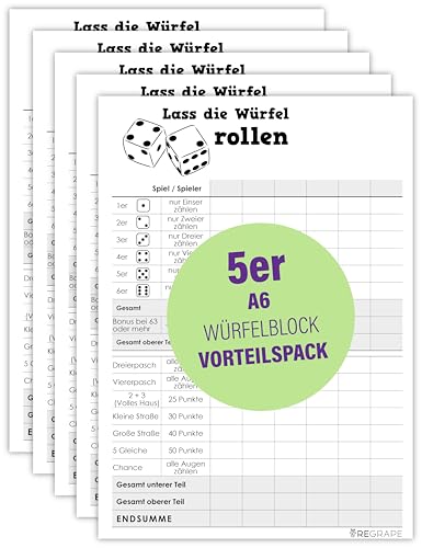 ReGrape Vorteilspaket 5 x Ersatz Würfelblock A6 Qualitätspapier Durchschlagsicher Made in Germany umweltfreundlicher Druck