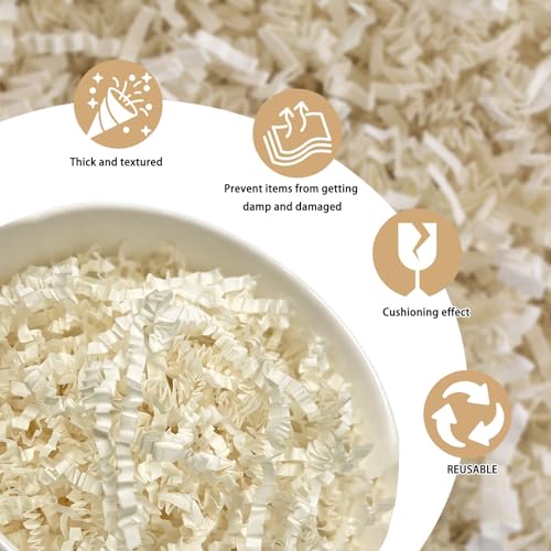 Image of Zankubom 1 /2LB Ivory Crinkle Cut Paper Shred Filler Great for Gift Wrapping, Beige Basket Fillers, Birthday, Gift Wrapping, Anniversary, Halloween Thanksgiving Christmas Party Decor Filling Supplies