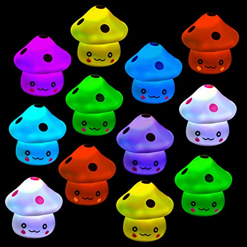 TornadoZ 12 Pcs LED Night Light Lamp 7-Color Changing Magic Mini Pretty Bedside Lamp Mushroom-Shaped for Glow Kids Party Favors Nursery Desk Home...