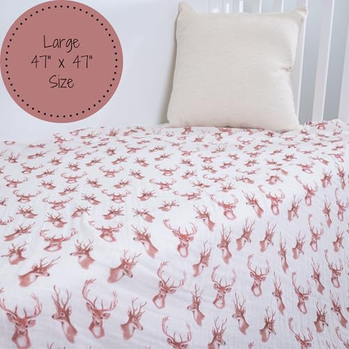 Image of LollyBanks Muslin Swaddle Blanket, 100% Cotton Cozy Baby Blankets for Boys and Girls, Soft and Breathable 47 x 47 Inches Newborn Receiving Blanket, Baby Registry Must Haves (Deer Head Print)