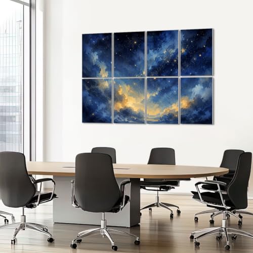 8 Pack Paneles Acústicos de Arte Absorbentes de Sonido Estilo Noche Estrellada Cielo con Estrellas y Nubes Brillantes Paneles Decorativos para Pared con Adhesivo para Estudios y Oficinas 48"x32" miniatura 7