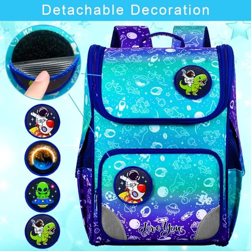 Image of HPJGD Dinosaur Backpack for Boys, 15 inch Preschool Bookbag with Lunch Box for Kids, 3PCS Astronaut Shcool Bag Set for Elementary Toddler