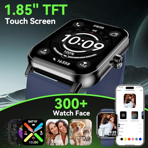 Image of Smart Watch for Men Women, 1.85 inch HD Fitness Tracker with Bluetooth Calls, 5 ATM Waterproof, 130+ Sport Modes, 24 /7 Heart Rate /Sleep Monitor, Pedometer, Calories, Smartwatch for Android iOS