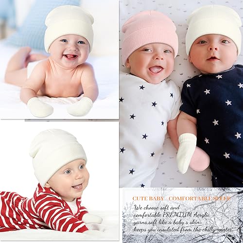 Image of Baby Beanie Hat Gloves Set, Kids Winter Warm Knit Hat with glvoes,Toddler Soft Beanie for Little Boys Little Girls Children