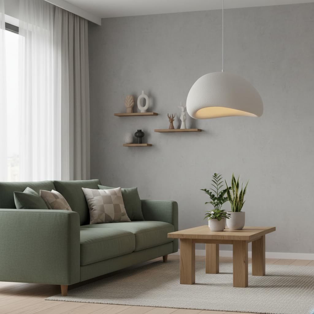 BARCELONA LED Wabi Sabi biała lampa wisząca, teksturowane wykończenie, gwint E27 Ø50 cm, styl japoński, naturalny japoński minimalizm, oświetlenie Wabi Sabi, do salonu, sypialni lub jadalni