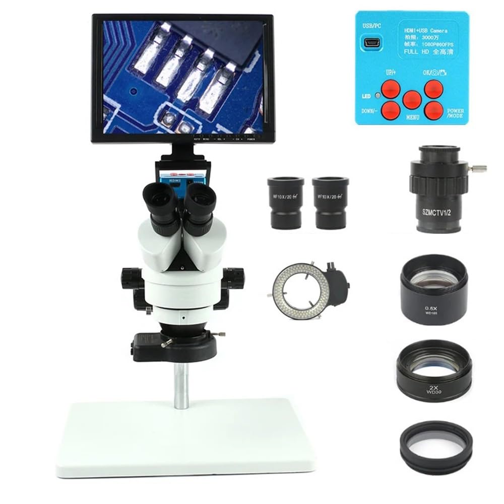 Microscopio Estereoscópico Trinocular De 30 Mp, 3.5-90 Aumentos, Pantalla Lcd De 10 Pulgadas, Soporte, Lente, Cámara De Video Digital Hdmi Para Reparación De Teléfonos Celulares Y Herramientas.