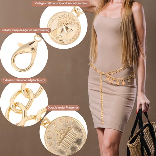 Gold Western Concho Chain Belt for Women Cowgirl Metal Link Waist Belt Chain for Dress & Jeans for Country Concert Outfit3