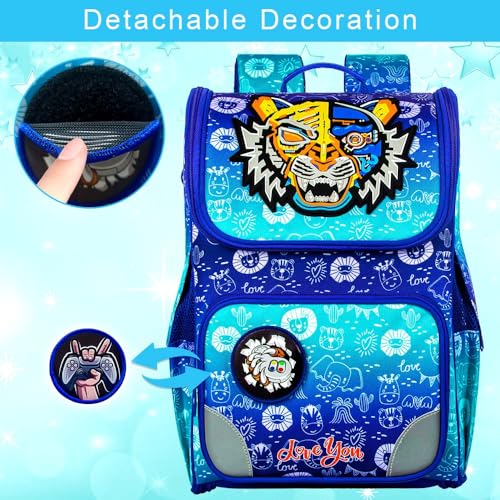 Image of HPJGD Boys Tiger Backpack, 15 inch Kids Bookabag with Lunch Box, 3PCS Shcool Bag Set for Elementary Preschool Toddler