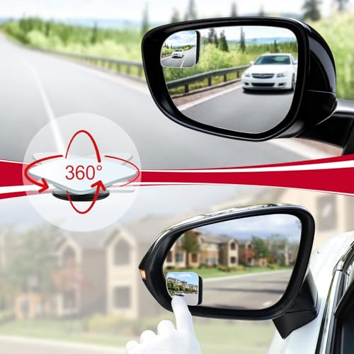 Image of LivTee Blind Spot Mirror, Fan HD Glass Frameless Convex Rear View Mirror with wide angle Adjustable Stick for Cars SUV and Trucks, Pack of 4