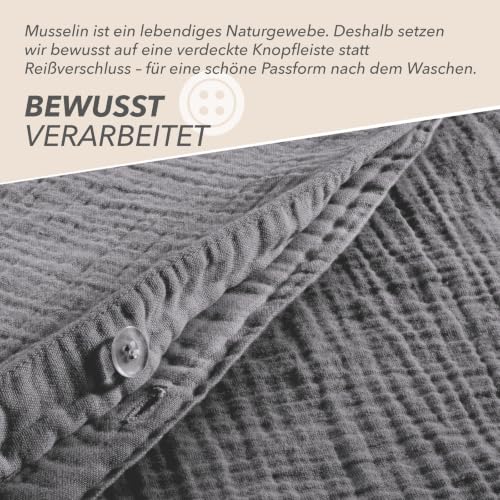 Pure Label Musselin Bettwäsche 5tlg 200x200+2x80x80+2x40x80 Anthrazit – Ansicht 4