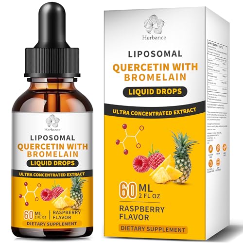 Herbance Liposomal Quercetin with Bromelain Liquid Drops for Kis & Aldult- Higher Absorption Quercetin Supplements 700mg w. Bromelain Elderberry Zinc Vitamin C for Immune Heart Antioxidant Support