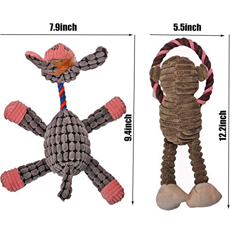 AWOOF Spielzeug für Hunde, Interaktives Plüsch Hundespielzeug, stabiles Quietschende Hundespielzeuge mit Baumwollstoff, Kauknochenspielzeug für Welpen, kleine, mittelgroße und große Rassen(4 Pack)
