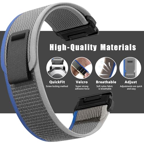 ZoRoll QuickFit 26 mm Nylon Strap for Garmin Enduro 3/Fenix 8 51mm/7X Pro Solar/7X/6X/5X/5X GPS, Sport Replacement Bracelet - Image 2