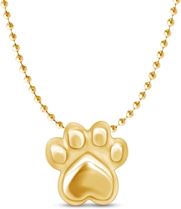 Dog Cat Pet Kitten Puppy Paw Print Pendant Necklace Minimalist Delicate Jewelry for Women in 14k Gold Over Sterling Silver Along with 18" Silver Chain