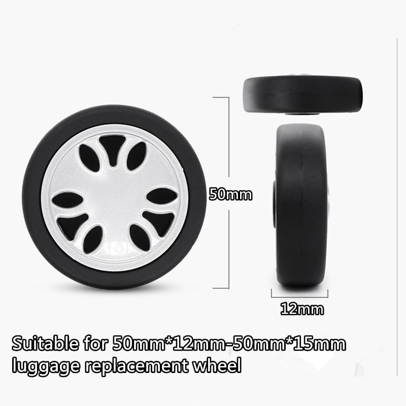 8pcs Luggage Wheels Replacement Kit,Dia 2in/50mm Thick 0.47in/12mm Resistant Rubber Mute Caster Replacement Suitcase Wheels with Repair Tool Suitcase Spinner Wheels for Most Luggage2