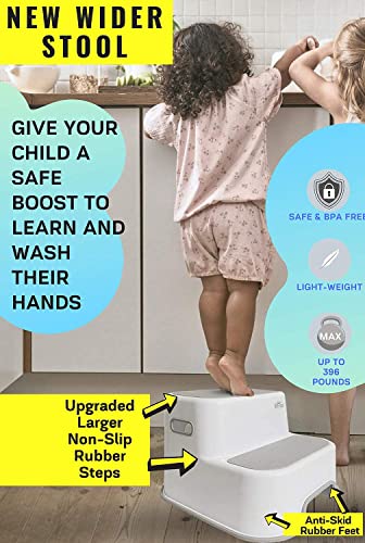 Wider Dual Height 2 Step Stool For Kids | Toddler's Stool For Potty Training And Use In The Bathroom Or Kitchen | Bpa-Free Strong Soft-Grip Steps For Comfort And Safety (1 Pack, Greige) #TOP1