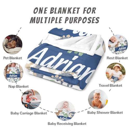 Image of Personalized Baby Blanket with Name, Custom Name Blanket for Kids | Soft Flanne Blankets in Easter Personalized Baby Gifts for Infant Newborn Shower (Dinosaur)