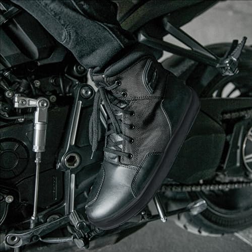 OZONE MOTO Spin Motorradstiefel Herren und Damen | PU Leder | Verstärkungen an Knöchel, Ferse und Zehen | Doppelte Nähte | Langer Reißverschluss