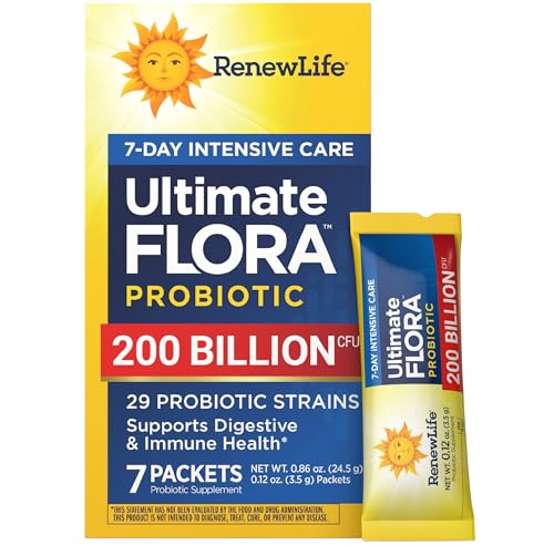 Renew Life Ultimate Flora Probiotic Powder 200 Billion CFU | 7 Packets | Digestive Health | Immune Health | Dairy Free