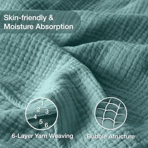 Image of 100% Cotton Muslin Blanket Large 50 inch x 70 inch, 6 Layers Breathable and Lightweight Cotton Throw Blanket for Bed and Couch, Soft Quilt Bedspread, Gauze Blanket for Adults All Season, Teal