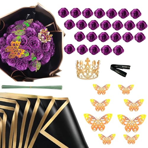 ZYEKIU 24 Stück Glitzer Rosenstrauß Glitzer Rosen DIY Künstliche Blumensträuße mit Krone...