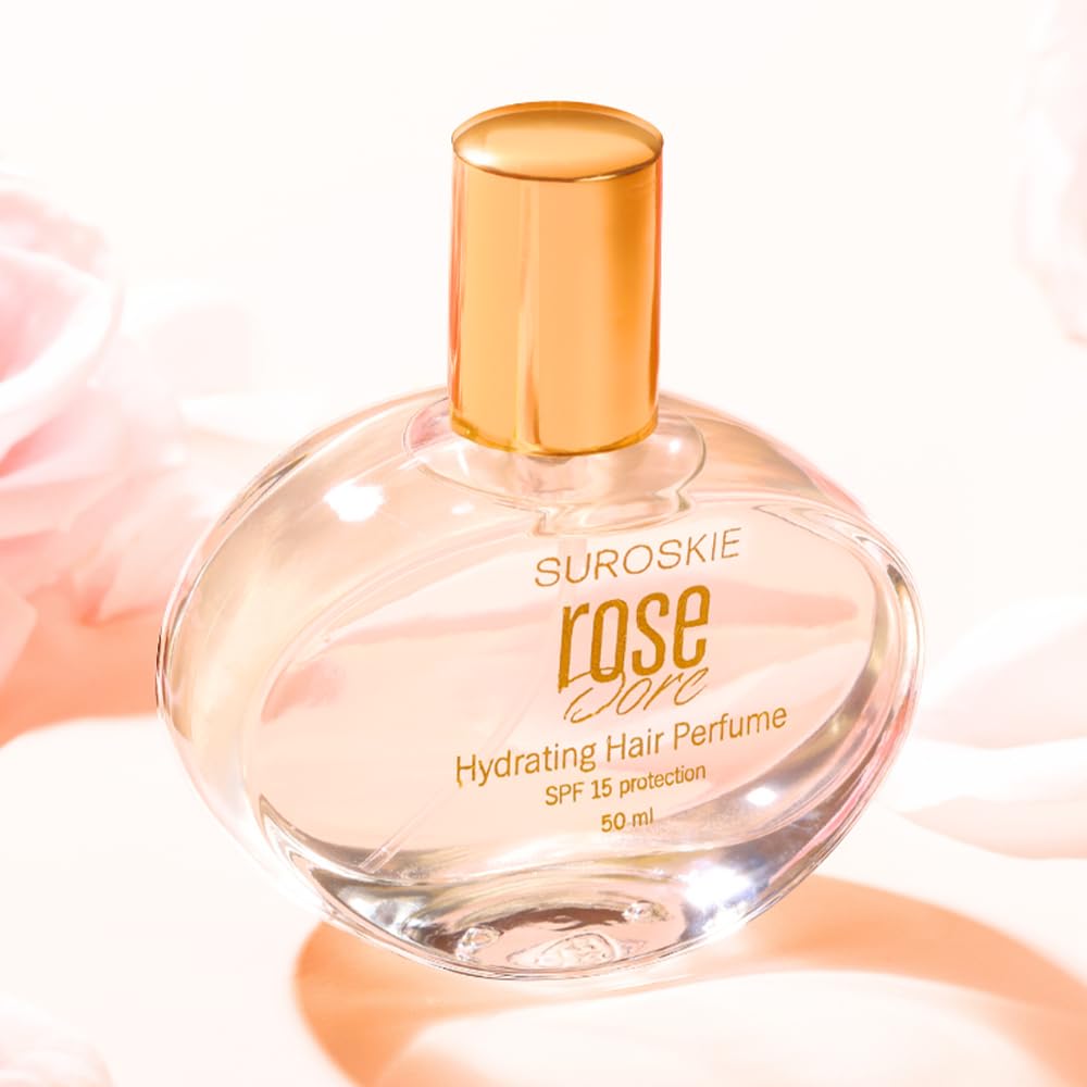 Suroskie Rose Dore Hydrating Hair Perfume 50ml | Deep Hydration & Nourishment With Keratin, Vitamin B5 & SPF 15 | Dry, Frizzy & Silky Hair | Luxurious Fragrance | Hair Perfume for Men, Women & Girls