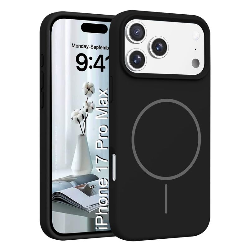 Image of LuxuryKase Silicone Magnetic Case for iPhone 17 Pro Max | Soft Microfiber Lining | MagSafe Support | Shockproof Protective Cover | Precise Cutouts | Slim Fit Design - Black
