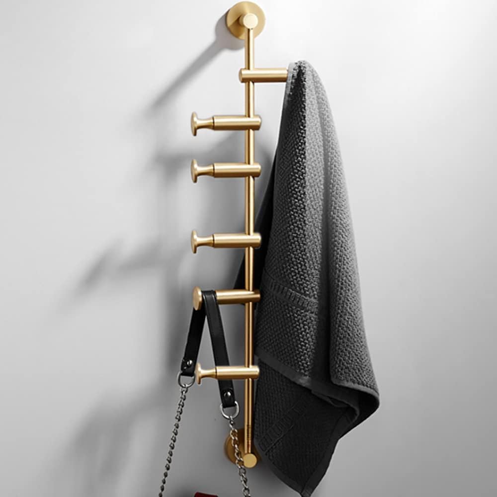 Perchero Vertical de Pared, Moderno Perchero de Pared, Perchero Dorado, 6 Ganchos Elegantes de latón, Percha Que Ahorra Espacio para Bufandas, Ropa, Bolsos,Gold