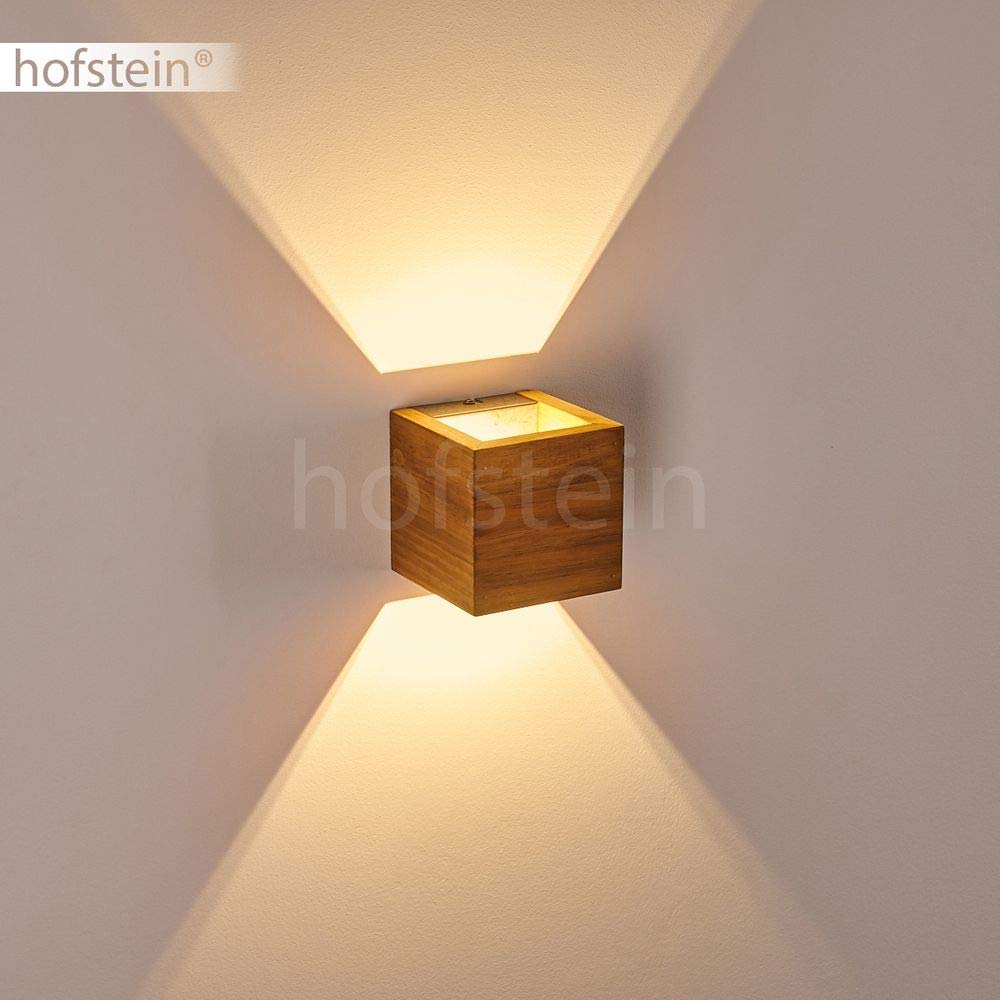 HOFSTEIN LED Wandlampe Adak, dimmbare Wandleuchte aus Holz/Metall in Braun/Grau, längliche Innenwandleuchte mit Up&Down Effekt, 4,3 Watt, 430 Lumen, 3000 Kelvin, Wohnzimmer, Schlafzimmer, Flur