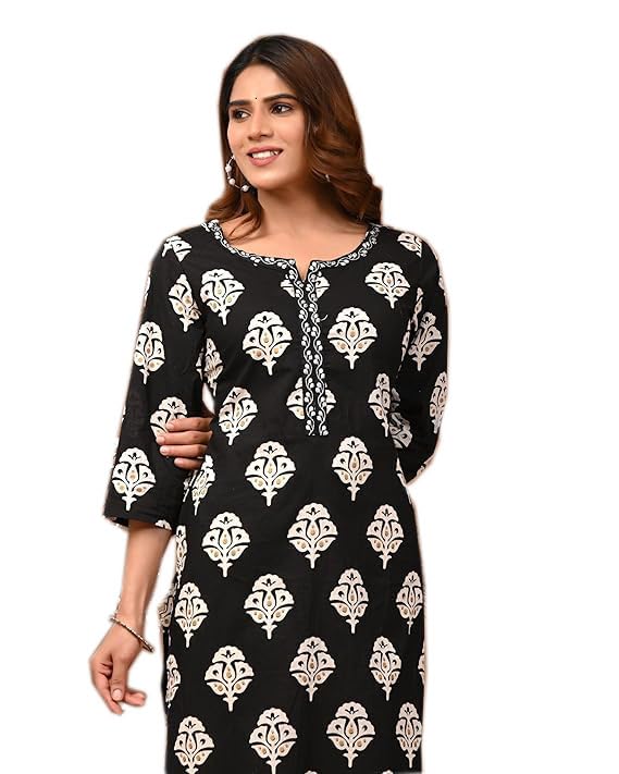 Image of FIRSTRAIN Women Cotton Straight Printed Kurti | Soft Breathable Kurta for Office & Casual Use | | Trendy Festive & Regular Wear Cotton Kurti