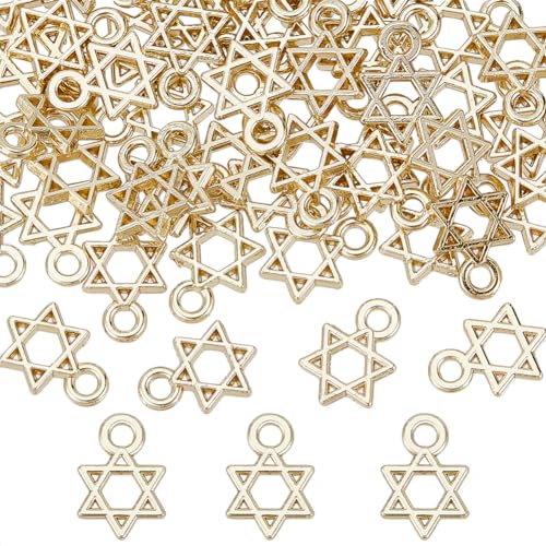 SUNNYCLUE 1 Box 60Pcs Star of David Charms Bulk Gold Star Charm Mini Tibetan Alloy Vintage Lucky Star of David Charms for jewellery Making Charms DIY Craft Necklace Bracelet Earring Beginners Adults