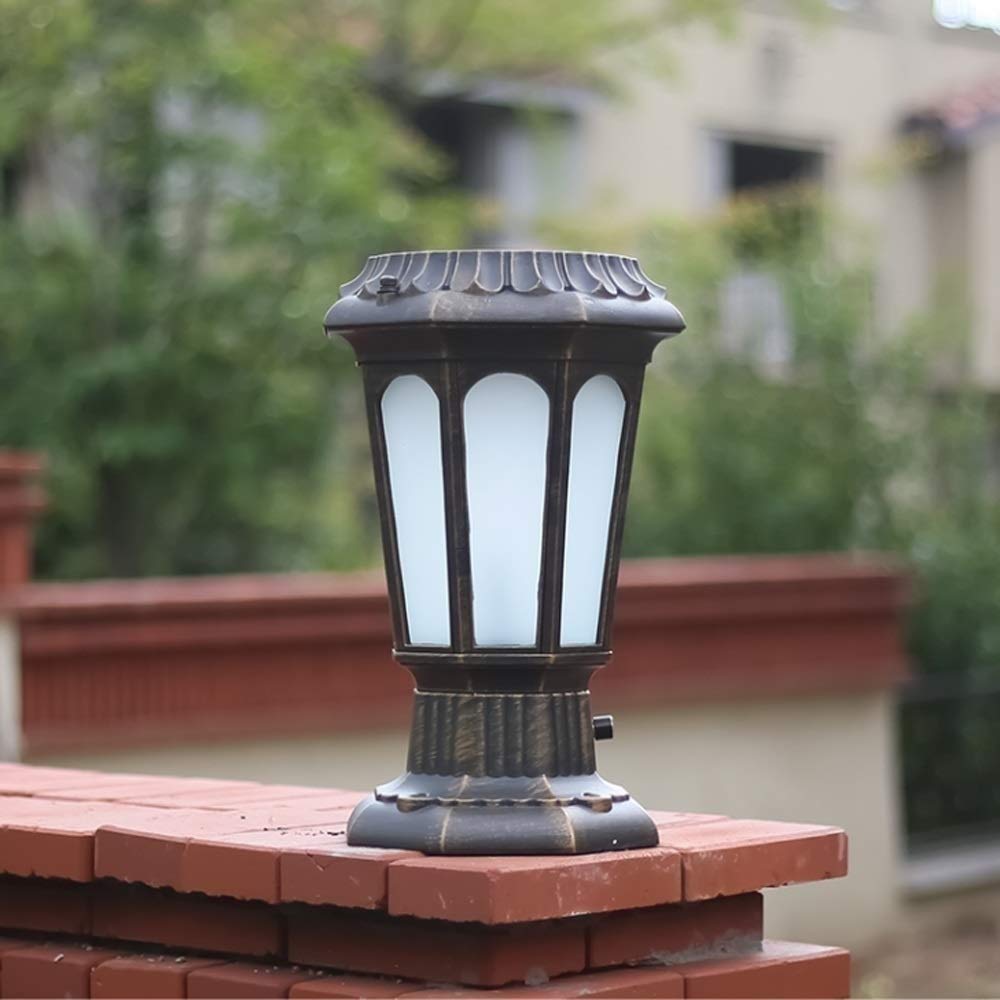 Faro A Colonna Solare Vintage per Esterni, Impermeabile, per Uso Domestico, Luce Stradale, Luce per Porta, Lampada da Terra in Alluminio E Vetro, Luci per Portico E