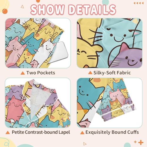 senya Colored Of Cats Satin Summer Pajama Sets Silk Short Sleeve Button Down Sleepwear3