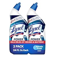 Lysol Toilet Bowl Cleaner, Max Strength Bathroom Cleaning Supplies, Toilet Bowl Cleaner Clinging Gel, Home Essential, Instant Stain Removal, Disinfecting and Deodorizing, Bleach Free, 24 oz (2 ct)