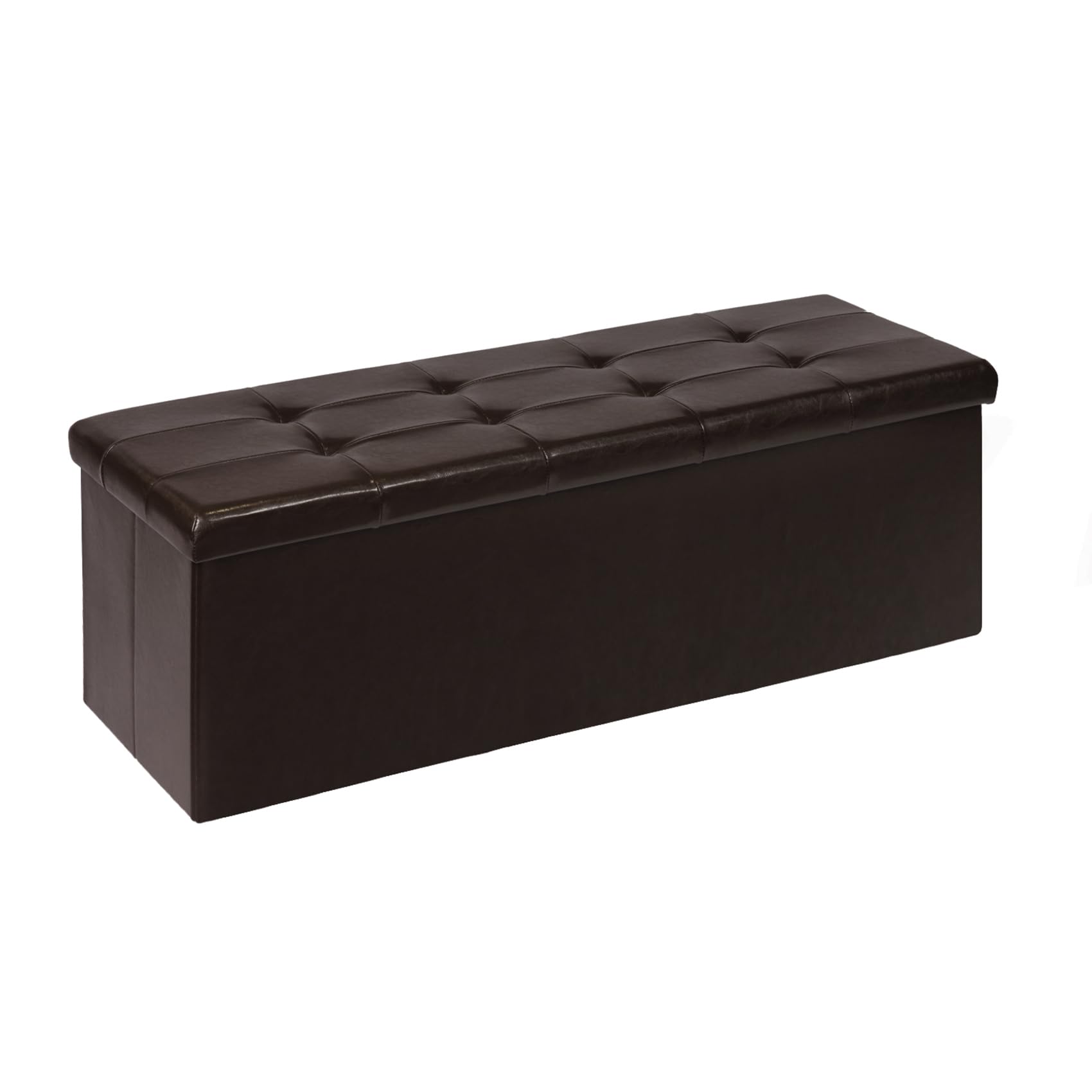 Generate  - Banco otomano plegable de almacenamiento, asiento largo de piel sintética marrón, banco para dormitorio y pasillo, 43.3 x 15.7 x 15.7 pulgadas