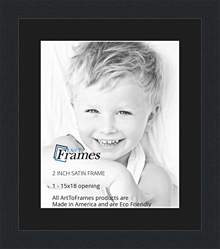 15x18 / 15 x 18 Picture Frame Satin Black .. 2'' Wide with a 2'' Double mat