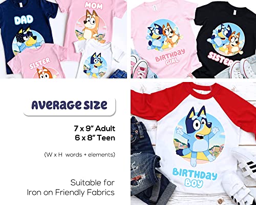 Birthday Iron On Transfer For Family Members Shirts - Blue Dog Print Matching Tees Shirt Silhouette Heat Decal Vinyl Patches Applique For Birthday Party Clothing Decoration Supplies Boy Girl #TOP4