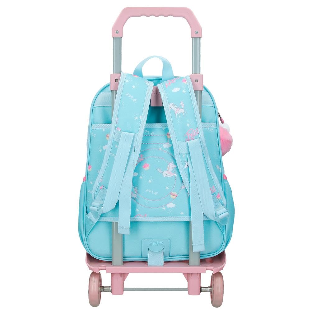 Enso Unicorn Paradise mochila infantil, mochila escolar, fabricada en Poliéster, ruedas dobles de giro multidireccional, Múltiples formas de usarlo, azul.