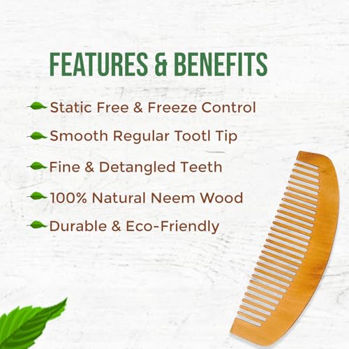 Image of Combelle Kacchi Neem Wooden Wide-Tooth Comb | Oil Treated with Neem & Sesame | Soaked in 13 Herbs | Ayurvedic Anti-Frizz Hair Comb for Gentle Detangling & Hair Growth